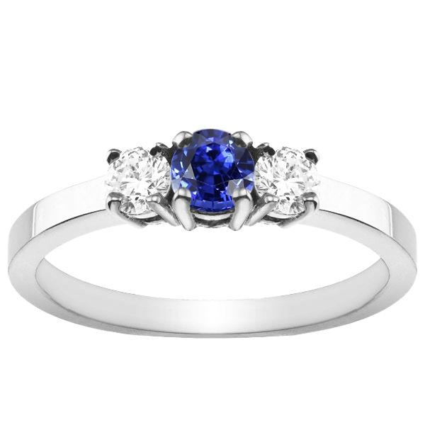 Blue Sapphire 3 Stone Diamond Ring 1.50 Carats Gold 4 Prong Basket Set - Gemstone Ring-harrychadent.ca