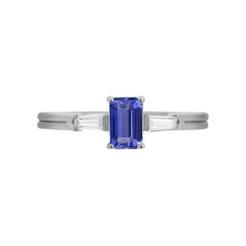 Blue Sapphire 3 Stone Emerald Ring With Baguette Diamonds 2.25 Carats - Gemstone Ring-harrychadent.ca
