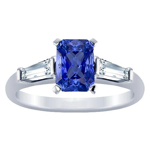 Blue Sapphire 3 Stone Ring Bar Set Tapered Baguettes 2.50 Carats - Gemstone Ring-harrychadent.ca