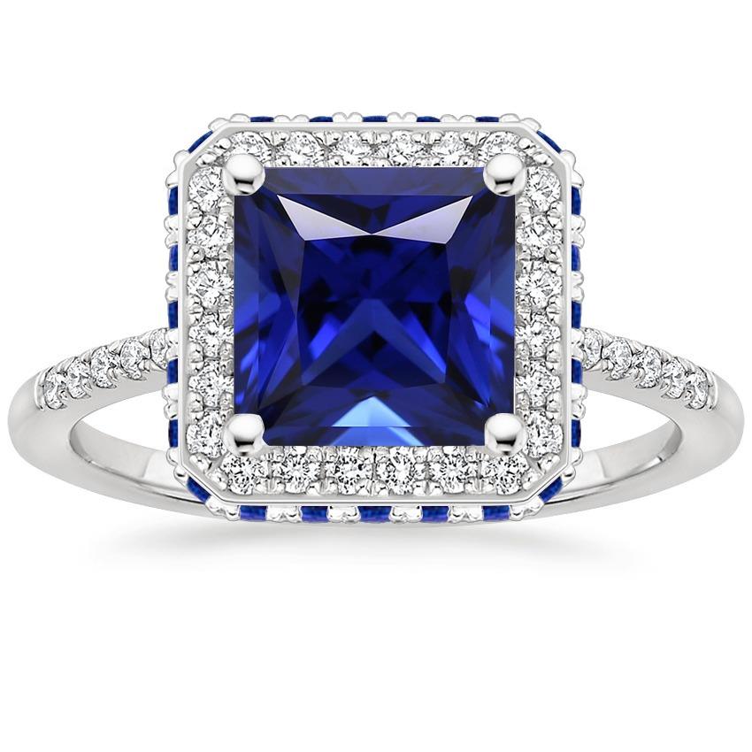 Blue Sapphire and Diamond Halo Ring 5.5 Carat Princess with Accent - Gemstone Ring-harrychadent.ca