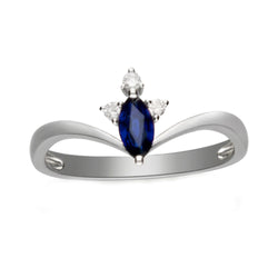 Blue Sapphire Anniversary Ring Marquise & Round Natural Earth Mined Diamonds 1.50 Carats
