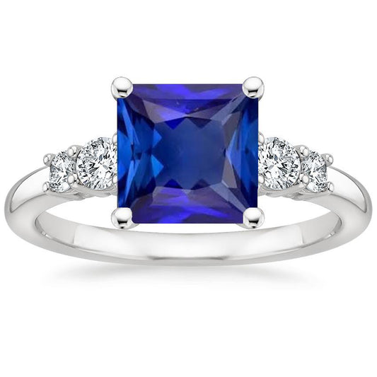 Blue Sapphire Anniversary Ring Princess Cut Five Stone 5.50 Carats - Gemstone Ring-harrychadent.ca