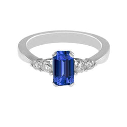 Blue Sapphire Anniversary Ring Round Natural Earth Mined Diamond Tapered Shank 1.75 Carats