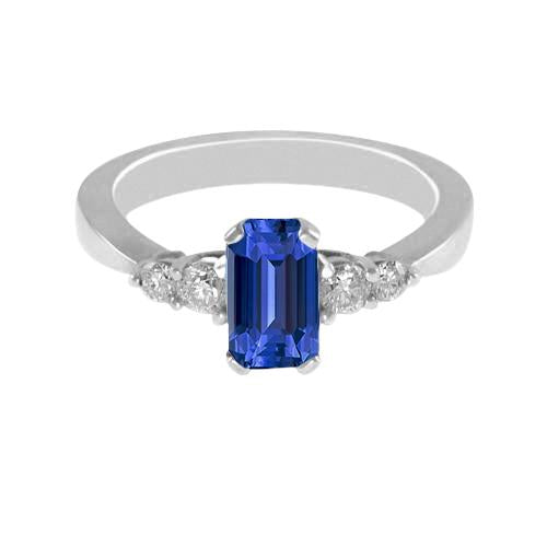 Blue Sapphire Anniversary Ring Round Diamond Tapered Shank 1.75 Carats - Gemstone Ring-harrychadent.ca