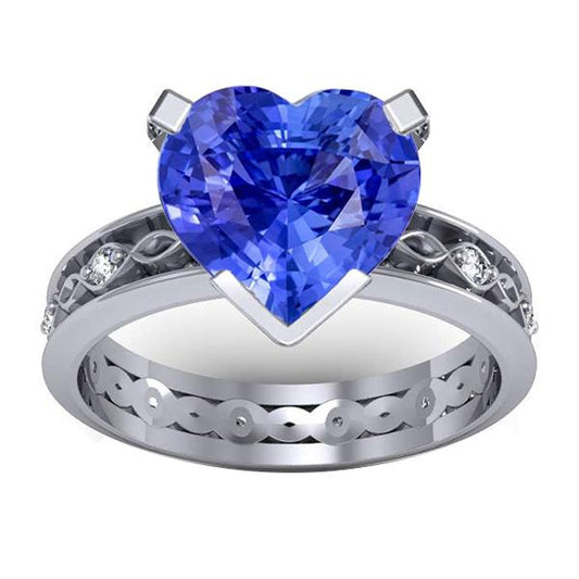Blue Sapphire Anniversary Ring Round Diamonds 3.50 Carat Vintage Style - Gemstone Ring-harrychadent.ca