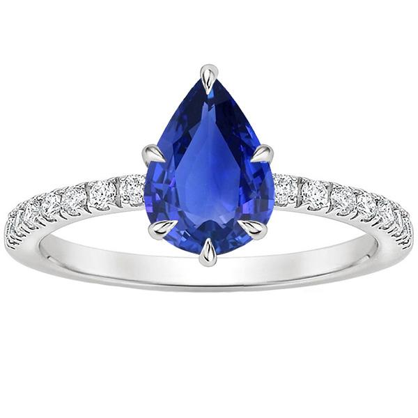 Blue Sapphire & Diamond Anniversary Ring Pear Cut Accented 5 Carats - Gemstone Ring-harrychadent.ca