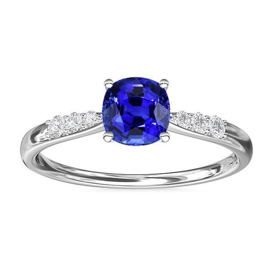 Blue Sapphire Diamond Cushion Engagement Ring 2 Carats White Gold - Gemstone Ring-harrychadent.ca