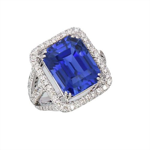Blue Sapphire Diamond Halo Engagement Ring 6.50 Carats Gold 14K - Gemstone Ring-harrychadent.ca