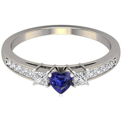 Blue Sapphire Diamond Heart Cut Ring & Princess Diamonds 2 Carats
