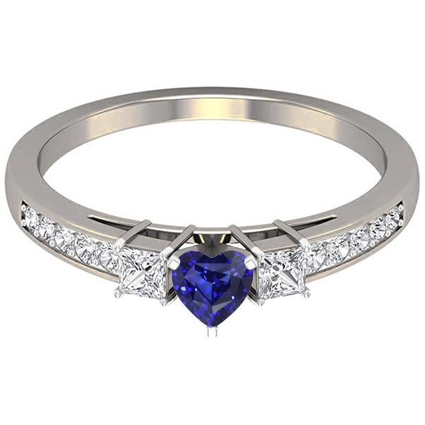 Blue Sapphire Diamond Heart Cut Ring & Princess Diamonds 2 Carats - Gemstone Ring-harrychadent.ca