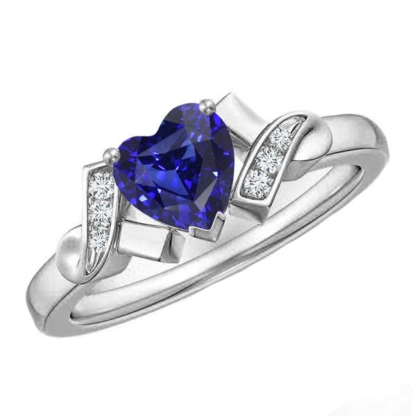 Blue Sapphire Diamond Heart Ring Ribbon Style 2 Carats Ladies Jewelry - Gemstone Ring-harrychadent.ca