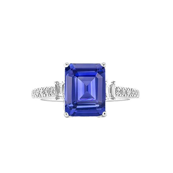 Blue Sapphire & Diamond Ring 3 Stone Style & Accents 3.50 Carats - Gemstone Ring-harrychadent.ca