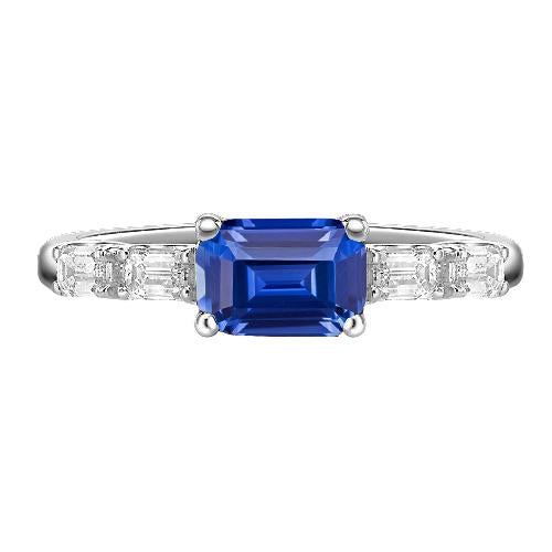 Blue Sapphire & Diamond Ring Emerald 2.50 Carats 5 Stone Jewelry - Gemstone Ring-harrychadent.ca