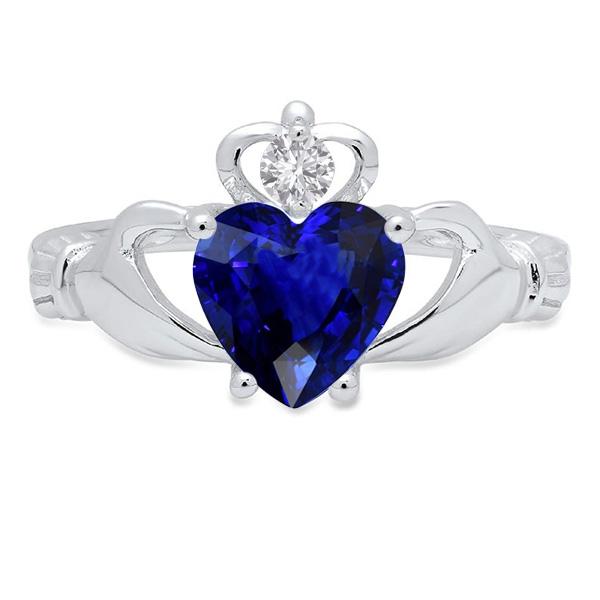 Blue Sapphire & Diamond Ring Heart Shaped 2.25 Carats White Gold 14K - Gemstone Ring-harrychadent.ca