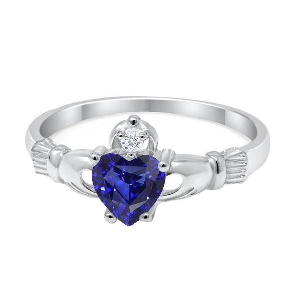 Blue Sapphire & Diamond Ring Heart Sri Lankan Sapphire 1.25 Carats - Gemstone Ring-harrychadent.ca