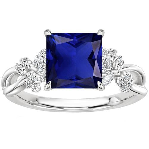 Blue Sapphire & Diamond Ring Princess Round & Marquise Cut 4 Carats - Gemstone Ring-harrychadent.ca