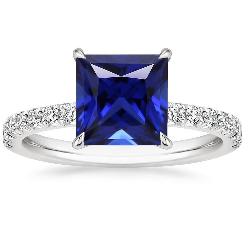 Blue Sapphire & Diamond Solitaire Accents Ring 5.50 Carat Princess Cut - Gemstone Ring-harrychadent.ca