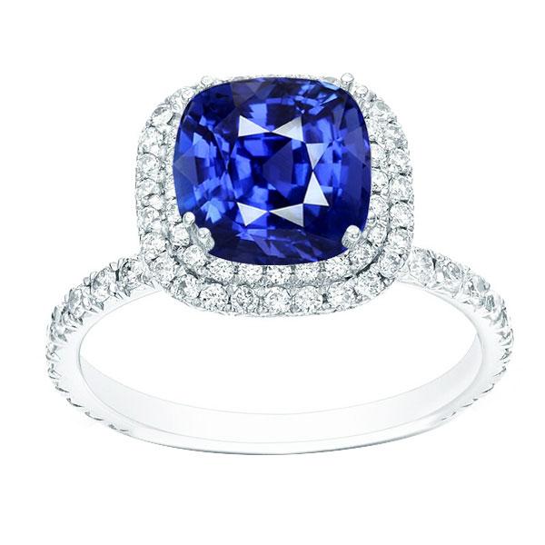 Blue Sapphire Double Halo Ring Gold 14K Diamond Jewelry 5 Carats - Gemstone Ring-harrychadent.ca