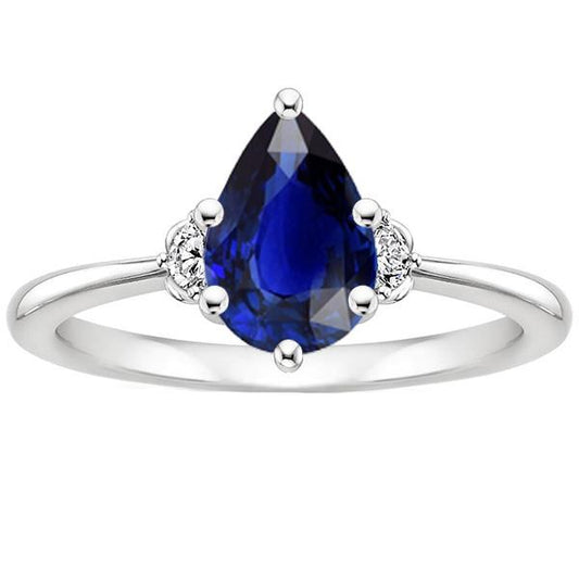 Blue Sapphire Engagement Ring 3 Stones Diamond Pear Cut 3.50 Carats - Gemstone Ring-harrychadent.ca