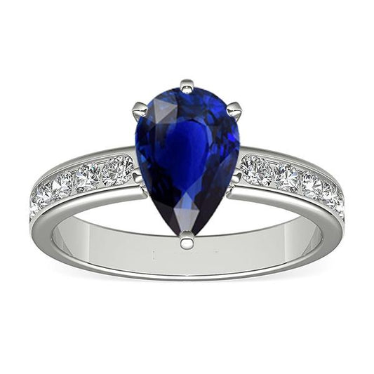 Blue Sapphire Engagement Ring Channel Set Diamond Accents 3.50 Carats - Gemstone Ring-harrychadent.ca