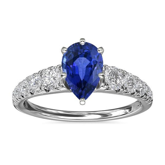Blue Sapphire Engagement Ring Pear Shaped & Diamonds 3.50 Carats - Gemstone Ring-harrychadent.ca