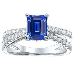 Blue Sapphire Engagement Ring Split Shank Round Natural Earth Mined Diamonds 3.50 Carats