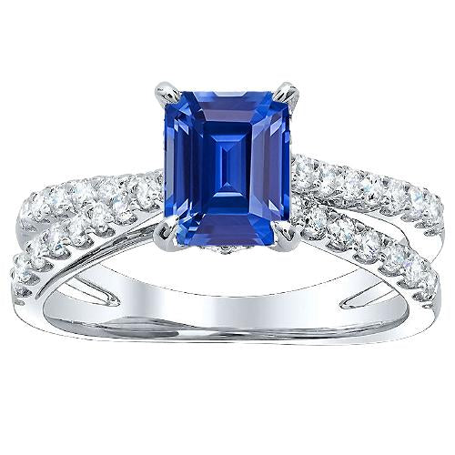 Blue Sapphire Engagement Ring Split Shank Round Diamonds 3.50 Carats - Gemstone Ring-harrychadent.ca