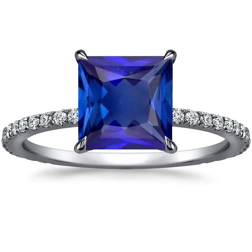 Blue Sapphire Engagement Ring With Pave Diamond Accents 6 Carats - Gemstone Ring-harrychadent.ca