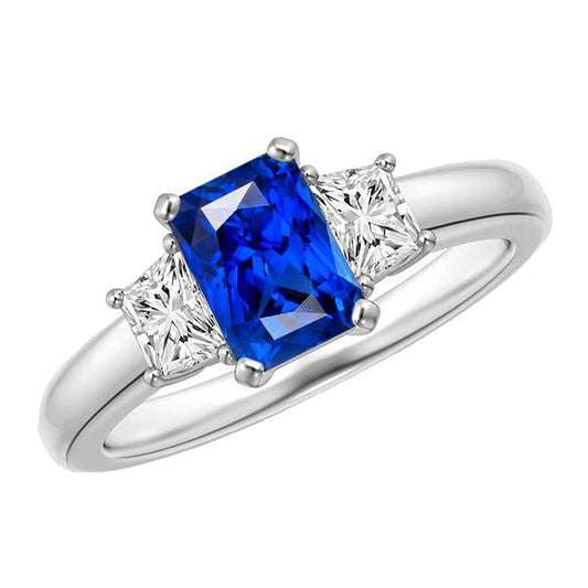 Blue Sapphire Gemstone Ring 2.50 Carats Sparkling Radiant Diamonds - Gemstone Ring-harrychadent.ca