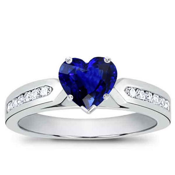 Blue Sapphire Gemstone Ring Heart & Round Diamonds 2.50 Carats Gold - Gemstone Ring-harrychadent.ca