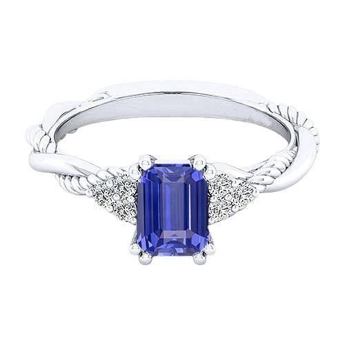 Blue Sapphire Gemstone Ring Twisted Rope Style Diamonds 2 Carats - Gemstone Ring-harrychadent.ca