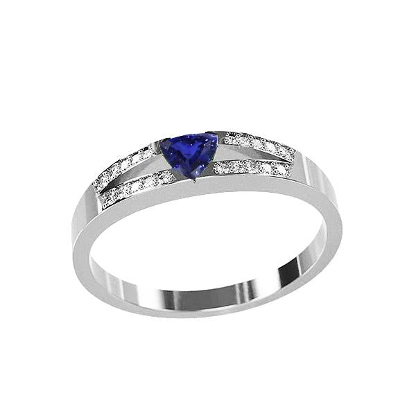 Blue Sapphire Gemstone Trillion Cut Ring 1 Carat Split Shank Diamonds - Gemstone Ring-harrychadent.ca