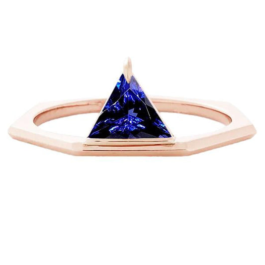 Blue Sapphire Gemstone Trillion Ring 14K Rose Gold 1 Carat Jewelry - Gemstone Ring-harrychadent.ca
