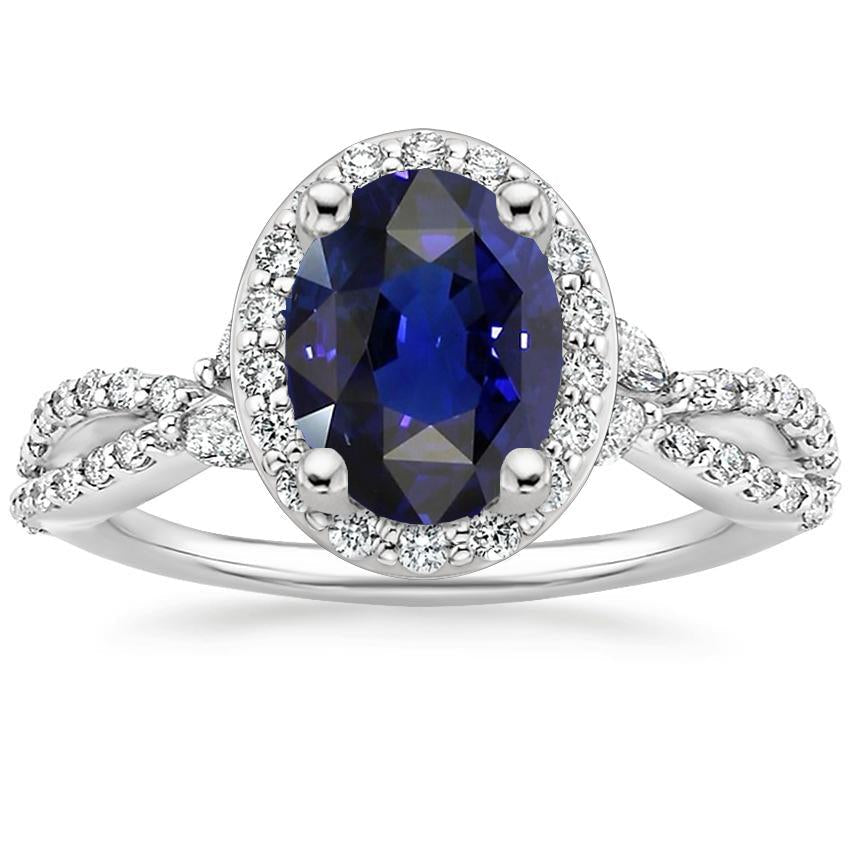 Blue Sapphire Halo Anniversary Ring Twist Style 5 Carats Gold - Gemstone Ring-harrychadent.ca