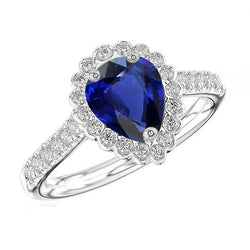 Blue Sapphire Halo Engagement Ring & Round Natural Earth Mined Diamonds 3.50 Carats