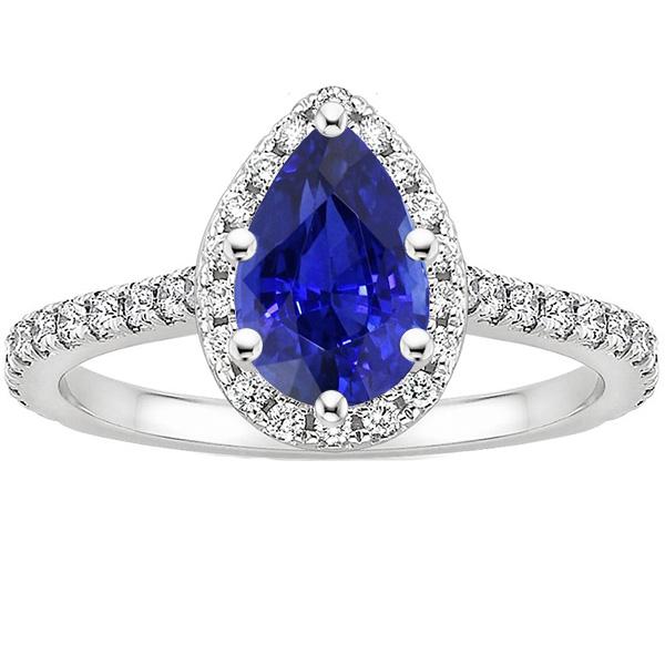 Blue Sapphire Halo Engagement Ring White Gold Accents 5.50 Carats - Gemstone Ring-harrychadent.ca