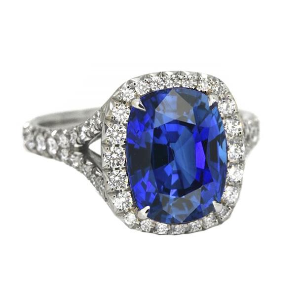 Blue Sapphire Halo Oval Diamond Ring 5.50 Carats Pave Split Shank - Gemstone Ring-harrychadent.ca