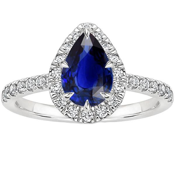 Blue Sapphire Halo Ring Pear Cut & Pave Set Diamonds 5.50 Carats - Gemstone Ring-harrychadent.ca