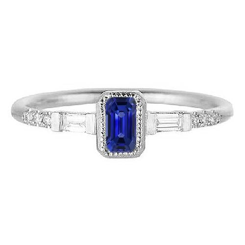 Blue Sapphire Halo Ring With Baguette & Round Diamonds 1.50 Carats - Gemstone Ring-harrychadent.ca