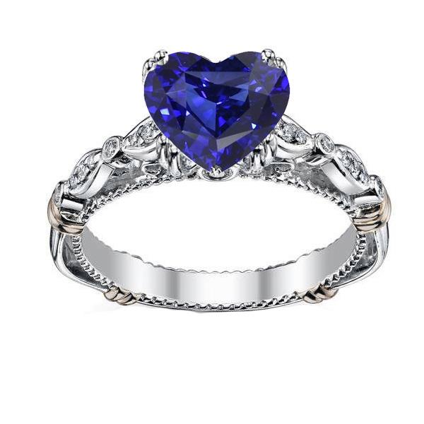 Blue Sapphire Heart Gemstone Ring 2.50 Carats Antique Style Jewelry - Gemstone Ring-harrychadent.ca