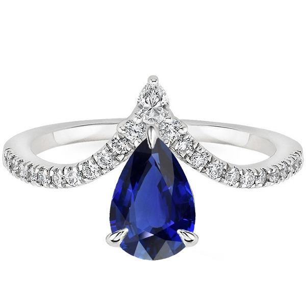 Blue Sapphire Ring Enhancer Pear & Round Diamond 4.50 Carats Gold 14K - Gemstone Ring-harrychadent.ca