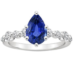 Blue Sapphire & Round Natural Earth Mined Diamond Engagement Ring With Accents 4.25 Carats