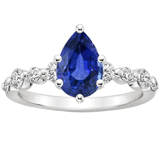 Blue Sapphire & Round Diamond Engagement Ring With Accents 4.25 Carats - Gemstone Ring-harrychadent.ca