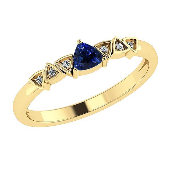 Blue Sapphire & Round Diamond Ring Trillion Shaped 0.75 Carats - Gemstone Ring-harrychadent.ca