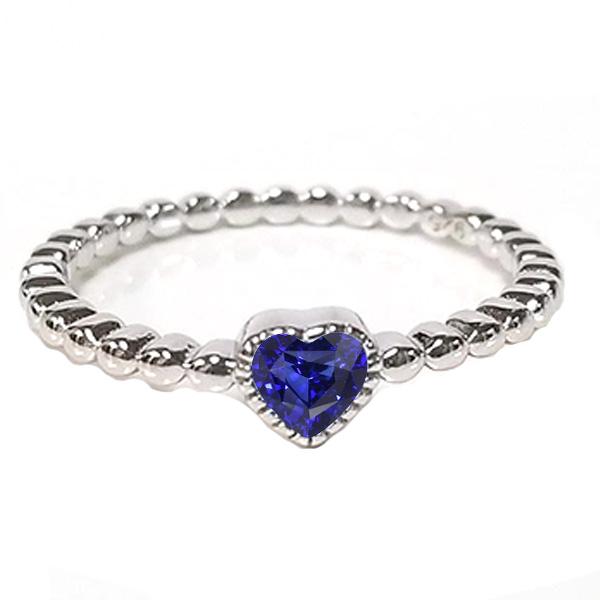 Blue Sapphire Solitaire Bezel Set Heart Ring 1 Carat Beaded Style - Gemstone Ring-harrychadent.ca