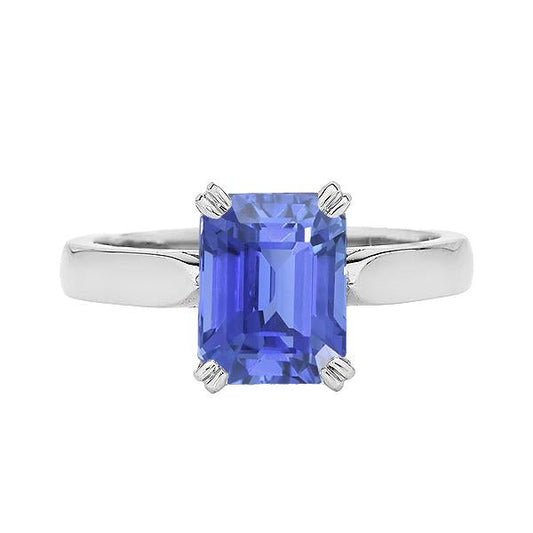 Blue Sapphire Solitaire Engagement Emerald Ring 2 Carats Prong Set - Gemstone Ring-harrychadent.ca