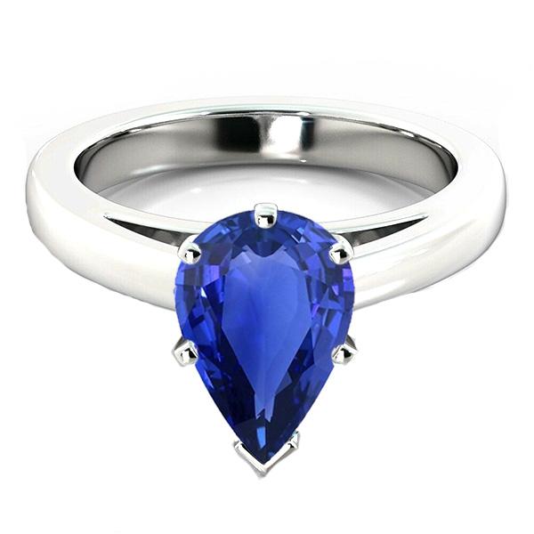 Blue Sapphire Solitaire Engagement Ring Pear Cut 2.50 Carats - Gemstone Ring-harrychadent.ca