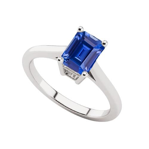 Blue Sapphire Solitaire Ring 2 Carats Basket Set Emerald Cut Jewelry - Gemstone Ring-harrychadent.ca