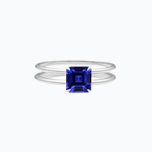 Blue Sapphire Solitaire Ring Asscher Cut 1.50 Carats Double Shank Gold - Gemstone Ring-harrychadent.ca