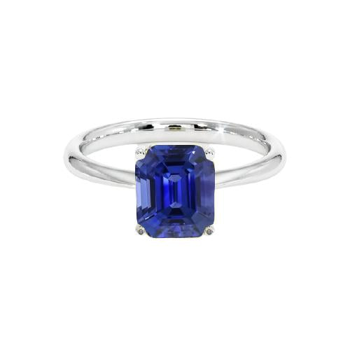 Blue Sapphire Solitaire Ring Emerald Cut 1.50 Carats White Gold - Gemstone Ring-harrychadent.ca